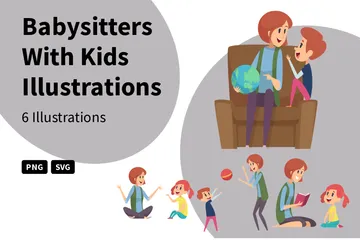 Babysitters With Kids Illustration Pack