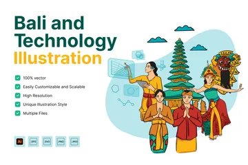 Bali Indonesia And Technology Illustration Pack