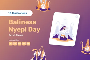 Balinese Nyepi Day Illustration Pack