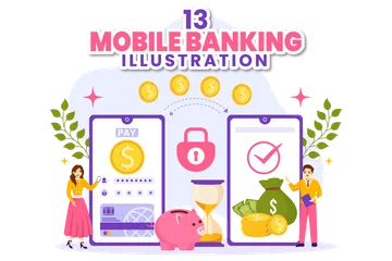 Les services bancaires mobiles Pack d'Illustrations