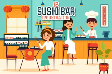 Bar à sushi Pack d'Illustrations