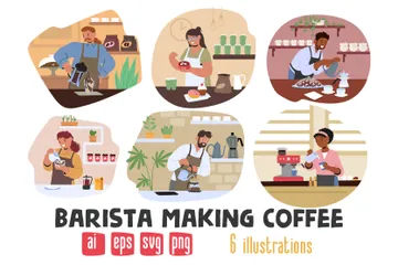 Barista haciendo cafe Illustration Pack