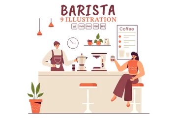 Barista Making Coffee Illustration Pack