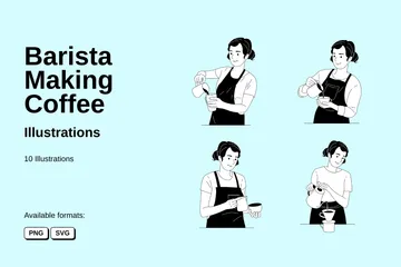 Barista Making Coffee Illustration Pack