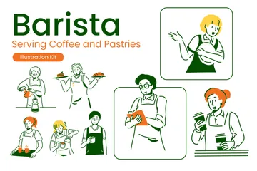 Barista Serving Illustration Pack