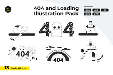 Barres de chargement noires et blanches et erreur 404 Pack d'Illustrations