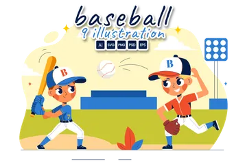 Baseball-Kinderspieler Illustrationspack