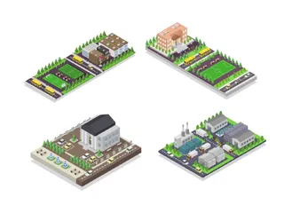 Bâtiments isométriques Pack d'Illustrations