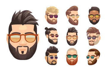 Bearded Hipster And Male Hairstyle Illustration Pack