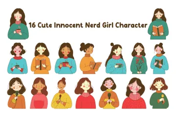 Beautiful Innocent Nerd Girl Character Illustration Pack