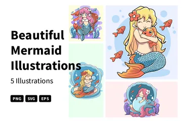 Beautiful Mermaid Illustration Pack