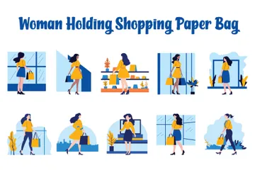 Beautiful Woman Holding Shopping Paper Bag Illustration Pack