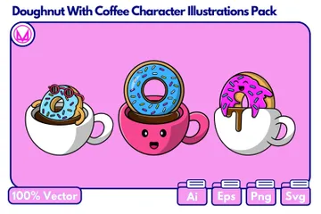 Beignet et tasse de café chaud Pack d'Illustrations