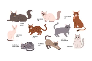 Beißende oder liegende süße Cartoon-Katzen Illustrationspack