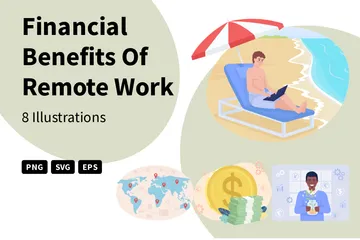 Benefícios financeiros do trabalho remoto Pacote de Ilustrações