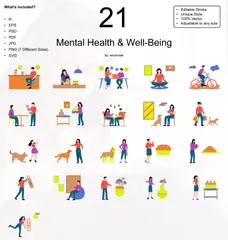 Salud mental y bienestar Paquete de Ilustraciones