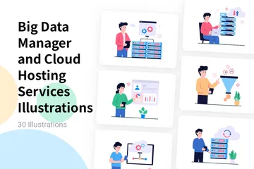 Big Data Manager And Cloud Hosting Services Illustration Pack