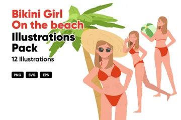 Fille en bikini sur la plage Pack d'Illustrations