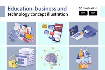 Bildung, Wirtschaft und Technologie-Konzept Illustrationspack