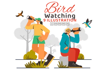 Bird Watching Activity Illustration Pack