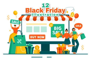Black Friday Sale Event Illustration Pack