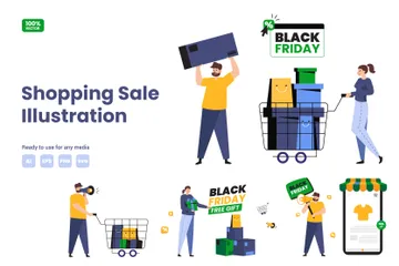 Black Friday Shopping Sale Illustration Pack