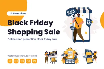 Black Friday Shopping Sale Illustration Pack