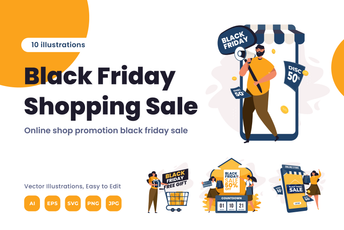Black Friday Shopping Sale Illustration Pack
