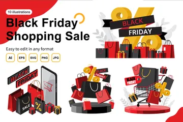 Black Friday Shopping Sale Illustration Pack
