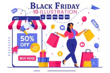 Evento de promoção da Black Friday Pacote de Ilustrações