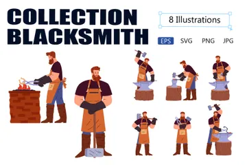 Blacksmiths Depicted In Different Poses Illustration Pack