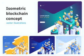 Blockchain isométrique Pack d'Illustrations