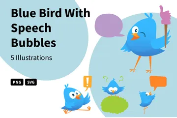 Blue Bird With Speech Bubbles Illustration Pack