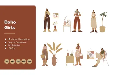 Boho Studio Fashion Woman Illustration Pack