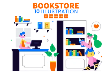 Bookstore And Library Illustration Pack