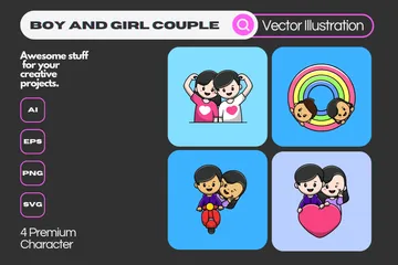 Boy And Girl Couple Illustration Pack