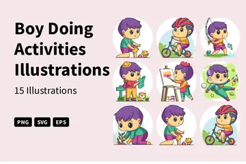 Boy Doing Activities Illustration Pack