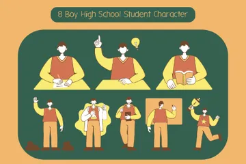 Boy High School Student Character Illustration Pack