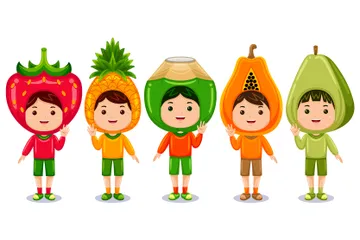 Boy Kids Fruit Character Illustration Pack