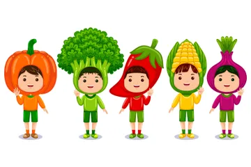 Boy Kids Vegetable Character Illustration Pack