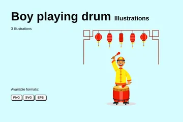 Boy Playing Drum Illustration Pack