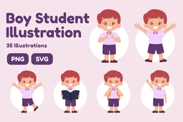 Boy Student Illustration Pack