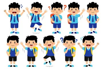 Boy Student With School Uniform Illustration Pack