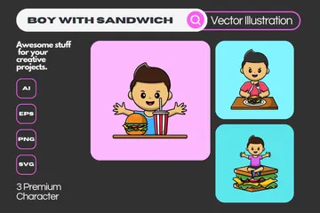 サンドイッチを持った少年 イラストパック