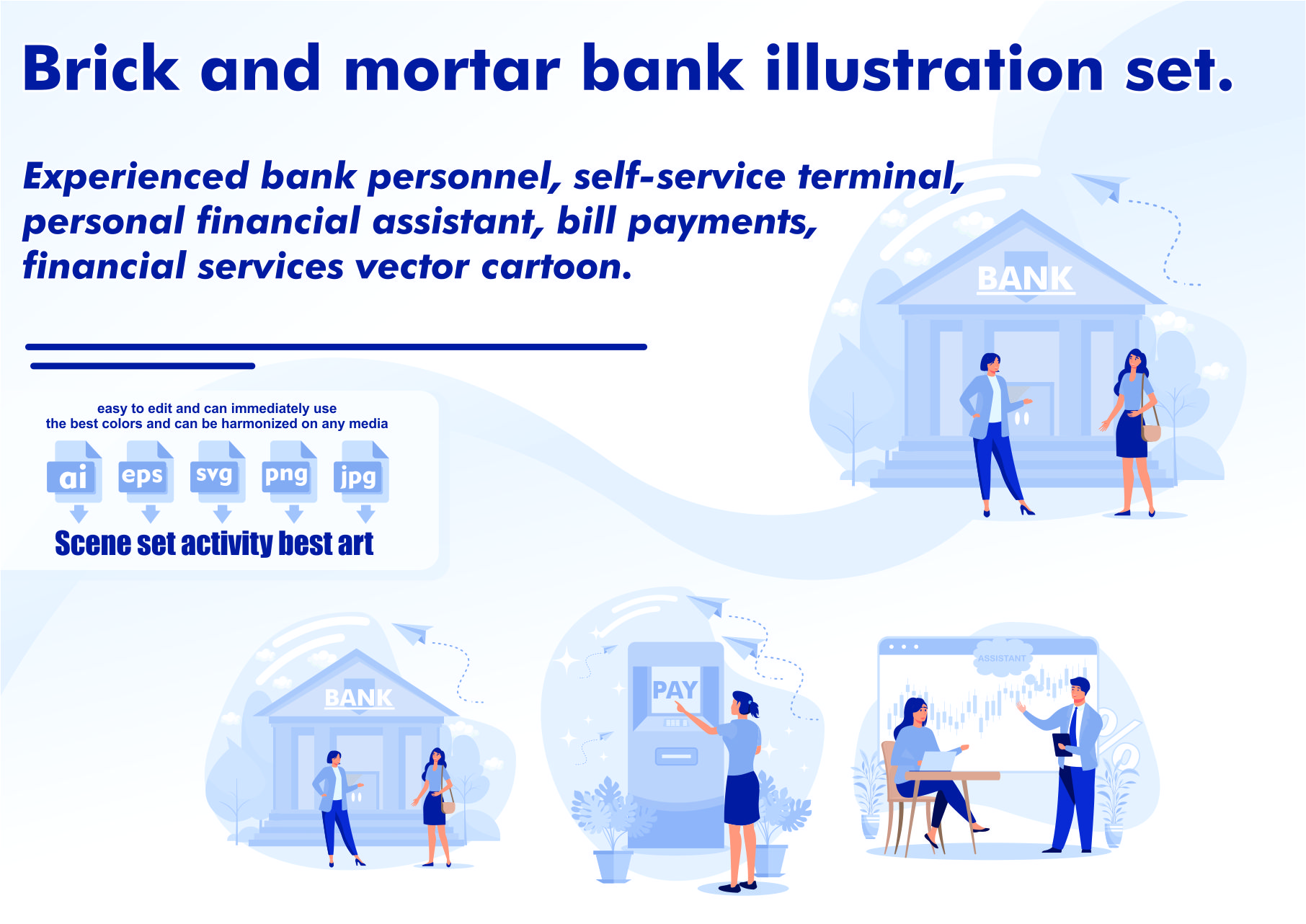 Brick And Mortar Bank Illustration Pack - 3 Business Illustrations ...