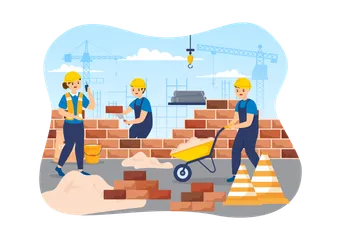 Bricklayer Worker Illustration Pack