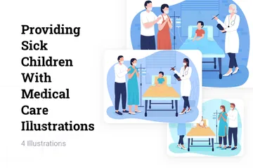 Proporcionar atención médica a los niños enfermos Paquete de Ilustraciones