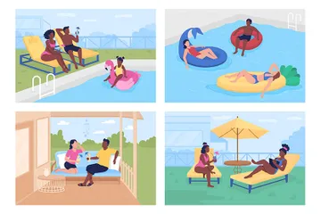 Budgetfreundliche Sommer-Retreats Illustrationspack