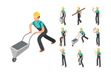 Builder Worker Character Illustration Pack