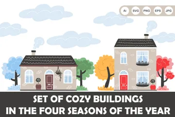 Buildings In Four Seasons Illustration Pack
